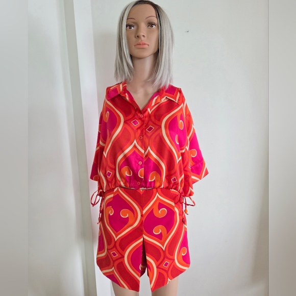 Zara Geometric Skort Set High Waisted Shorts & Crop Shirt Size Small - Picture 3 of 7